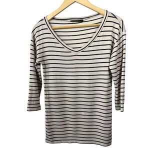 MAX MARA WEEKEND Women's V-Neck Striped 3/4 Sleeve Top Cream Size Small